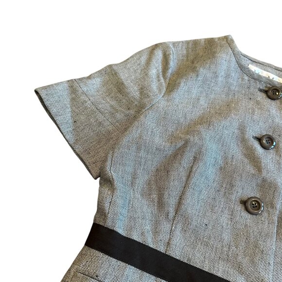 MaxMara Short Sleeve Grey Blazer Jacket Top Belt Linen Cotton Size 6 Womens NWOT - Picture 3 of 13